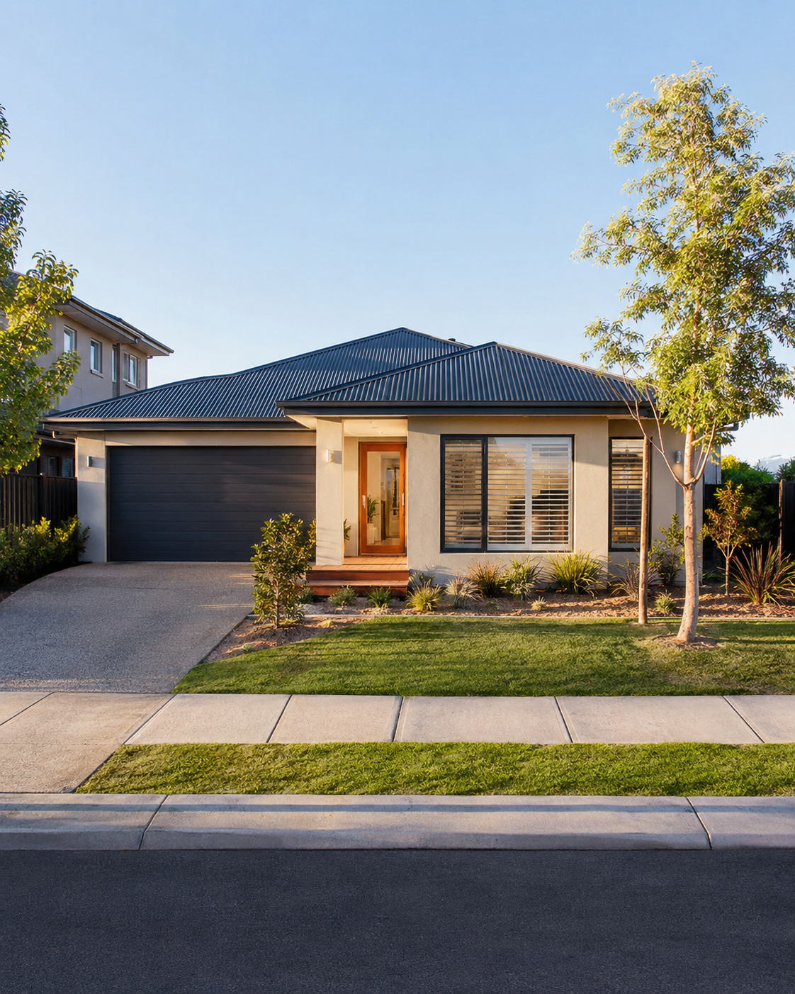 Modern Melbourne family home at dusk