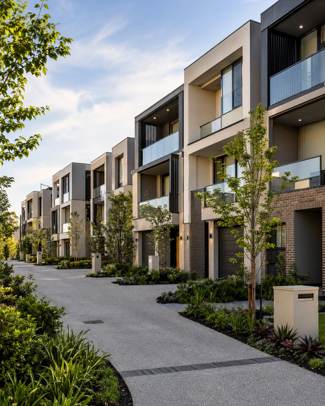 Row of modern Melbourne townhouses