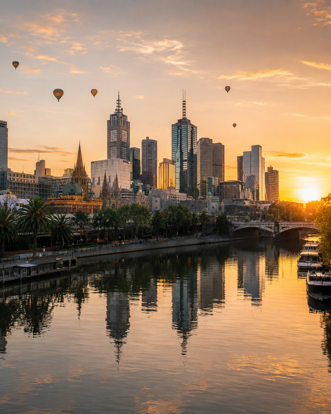 Melbourne skyline at sunrise over the Yarra River